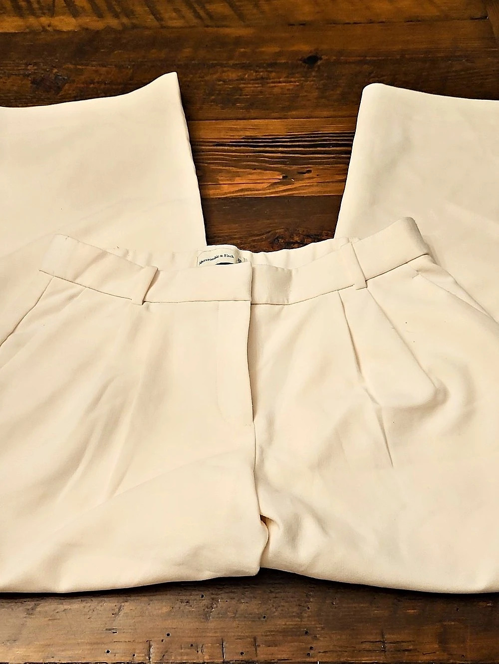 Abercrombie & Fitch Curve Love Tailored Wide Leg Pant Cream Waist 29